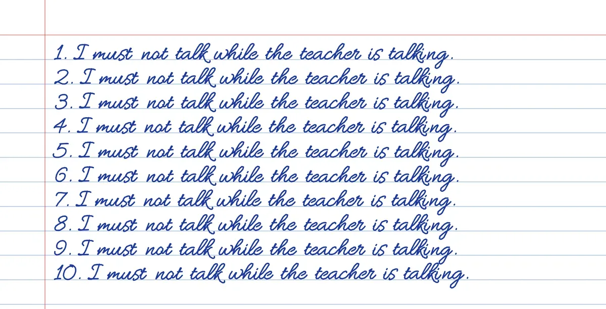 Imposition writing example: ten numbered lines in joined handwriting